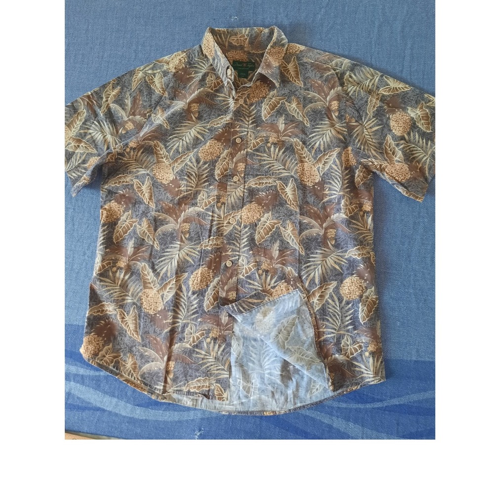David Taylor Men Large All over Tropical Pineapple Palm Leaf Cotton Button Shirt